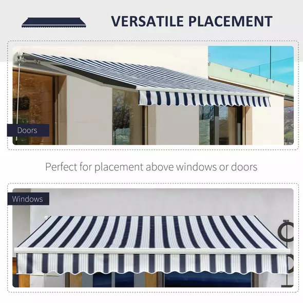 Outsunny Manual Retractable Awning, 3.5x2.5 m-Dark Blue/White Stripes - 6