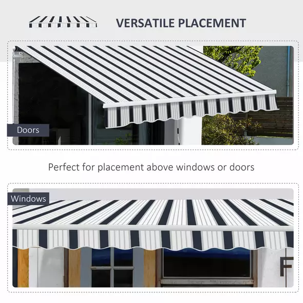 Outsunny Manual Retractable Awning, 4x3 m-Blue/White - 6