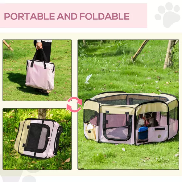 PawHut Fabric Pet Whelping Box Dog Cat Puppy Playpen Rabbit Guinea Pig Play Pen in Pink With Carry Bag Small Dia 90 x 41Hcm - 6