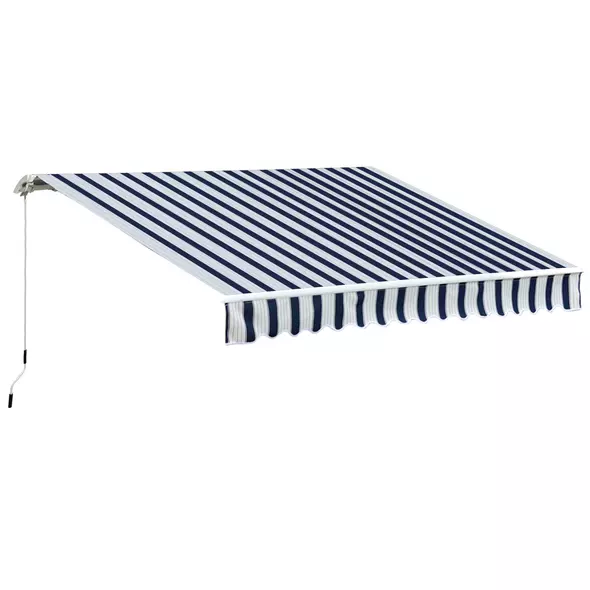Outsunny Manual Retractable Awning, 3.5x2.5 m-Dark Blue/White Stripes - 1