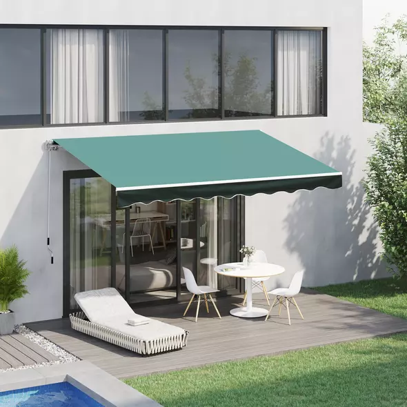 Outsunny 3x2.5 m Sun Shade Canopy Garden Patio Manual Retractable Awning Canopy-Dark Green - 2