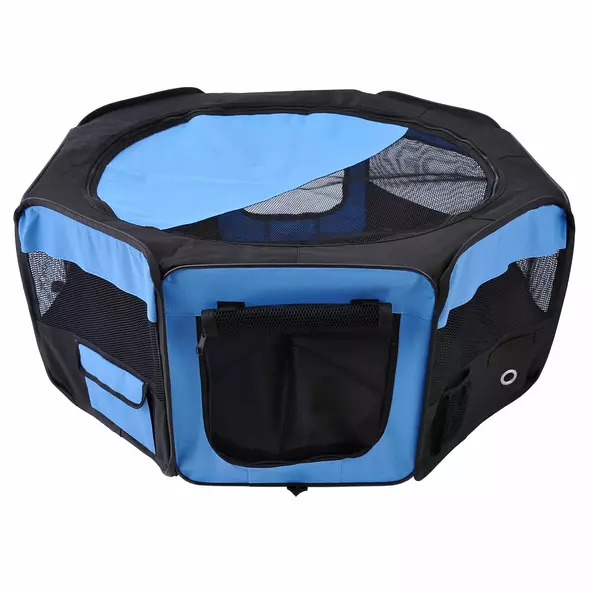PawHut Portable Cat Dog Playpen Pet Puppy Rabbit Guinea Pig Pen Run Dia 90 x 41H cm Indoor & Outdoor Blue - 1