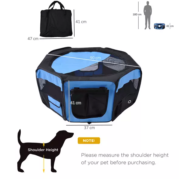 PawHut Portable Cat Dog Playpen Pet Puppy Rabbit Guinea Pig Pen Run Dia 90 x 41H cm Indoor & Outdoor Blue - 3