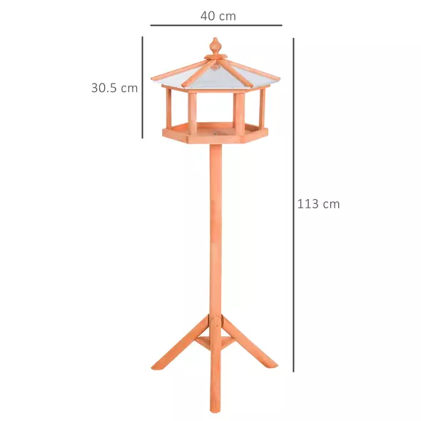 PawHut Wooden Bird Table Free Standing Feeder Garden Sheltered Feeding Station Parrot Stand Birdhouse Φ40x113cm - 3