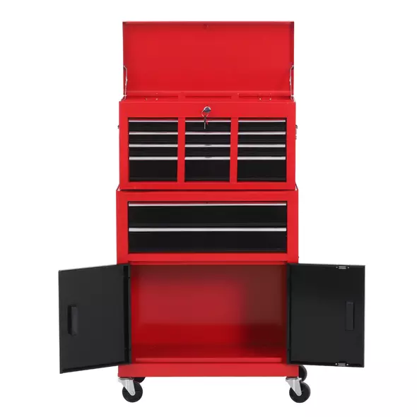 HOMCOM Tool Chest, Metal Tool Cabinet on Wheels with 6 Drawers, Pegboard, Top Chest and Roller Cabinet Combo, 61.6 x 33 x 108cm, Red and Black - 8