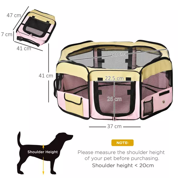 PawHut Fabric Pet Whelping Box Dog Cat Puppy Playpen Rabbit Guinea Pig Play Pen in Pink With Carry Bag Small Dia 90 x 41Hcm - 3