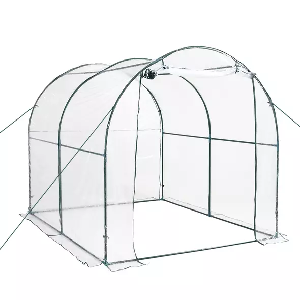 Outsunny Walk-in Polytunnel Greenhouse with Roll-up Door Transparent Tunnel Greenhouse with Steel Frame and PVC Cover, 2.5 x 2m - 1