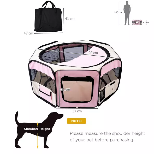 PawHut Portable Cat Dog Playpen Pet Puppy Rabbit Guinea Pig Pen Run Dia 90 x 41H cm Indoor & Outdoor Pink - 3