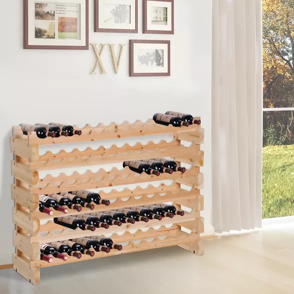 HOMCOM Six-Tier, 72 Bottle Wooden Wine Rack - Natural - 2
