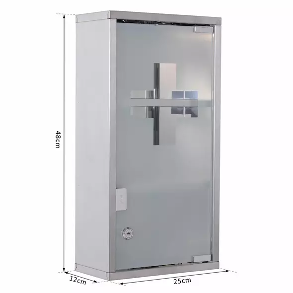 HOMCOM Stainless Steel wall mounted Medicine Cabinet with 2 Shelves + Security Glass Door Lockable 48 cm(H) - 3