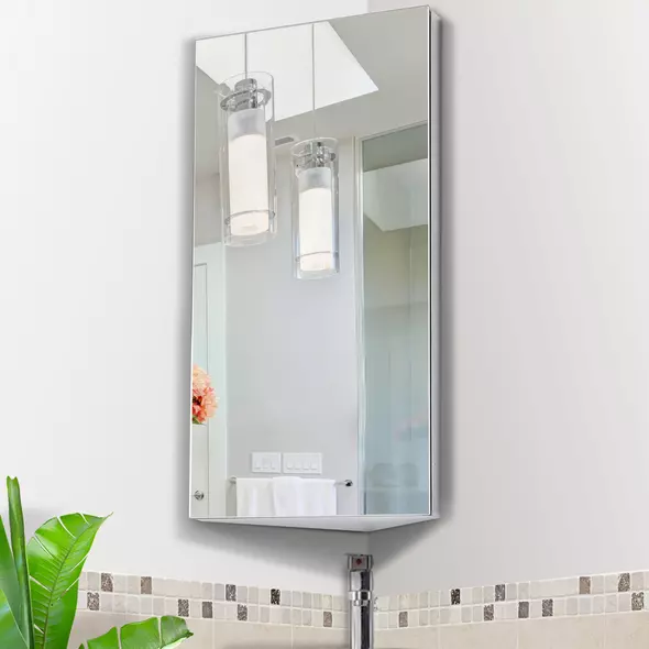HOMCOM Stainless Steel Wall mounted Bathroom Corner Mirror Storage Cabinet Single Door 300mm (W) - 2