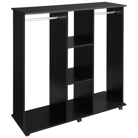 HOMCOM Open Wardrobe Double Mobile Storage Shelves Organizer W/6 Wheels-Black - 1