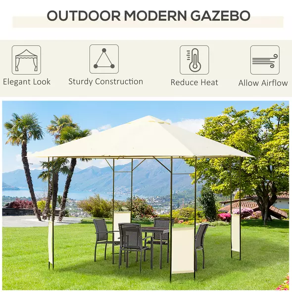 Outsunny 3 x 3 Meters Patio Garden Metal Gazebo Marquee Steel Frame with Canopy Awning Tent Water Resistant Cream - 4