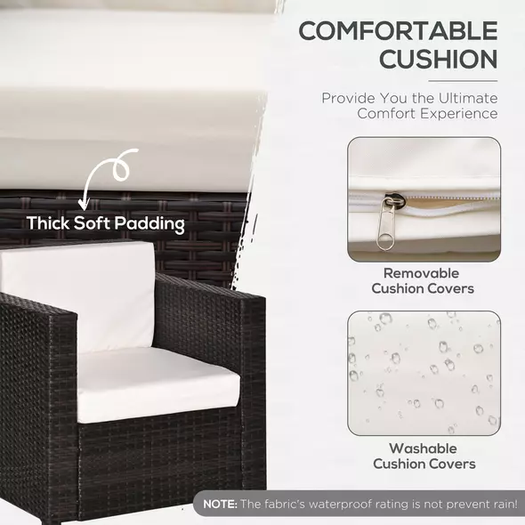 Outsunny Single Seater Rattan Chair, PE Wicker Garden Armchair with 10 cm Thickened Cushion, All-Weather Rattan Garden Chair with Armrests, Brown - 5