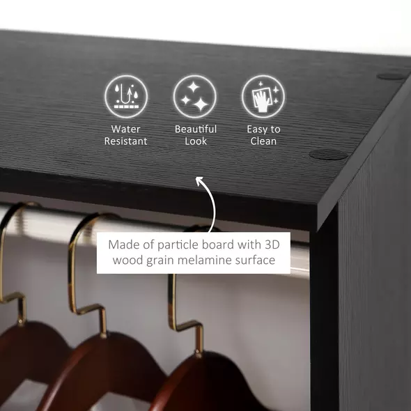 HOMCOM Open Wardrobe Double Mobile Storage Shelves Organizer W/6 Wheels-Black - 4