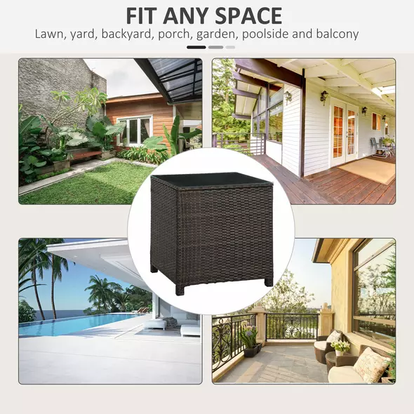 Outsunny Rattan Garden Furniture Side Table Patio Frame Tempered Glass New - Brown - 6