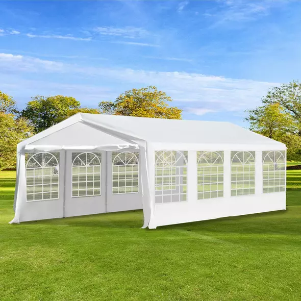 Outsunny 8m x 4m Garden Gazebo Marquee Wedding Shelter Level 4 Wind Protection, White - 2