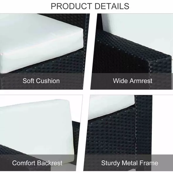 Outsunny Single Seater Rattan Chair Sofa with 10 cm Thick Padded Cushion, All-Weather PE Wicker Weave Garden Armchair with Armrests, Black - 6