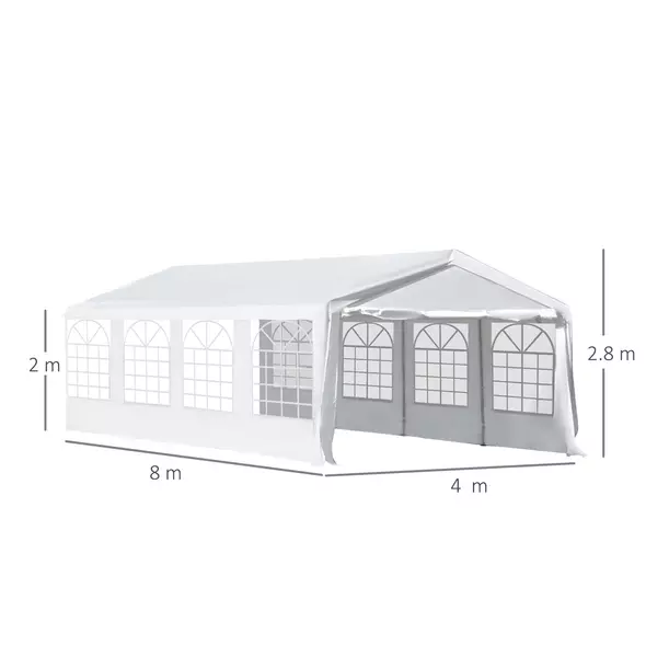Outsunny 8m x 4m Garden Gazebo Marquee Wedding Shelter Level 4 Wind Protection, White - 3