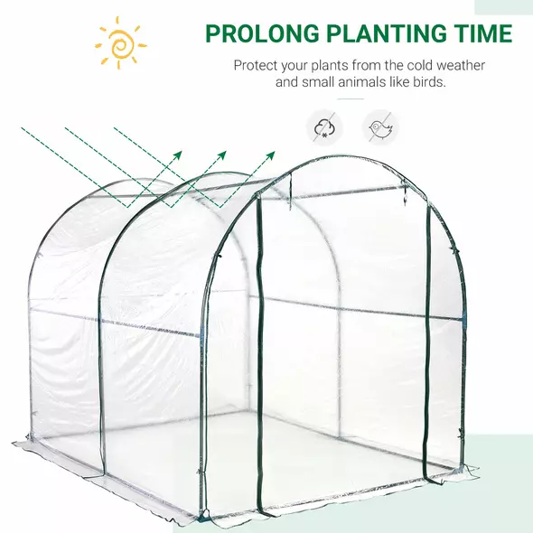 Outsunny Walk-in Polytunnel Greenhouse with Roll-up Door Transparent Tunnel Greenhouse with Steel Frame and PVC Cover, 2.5 x 2m - 4