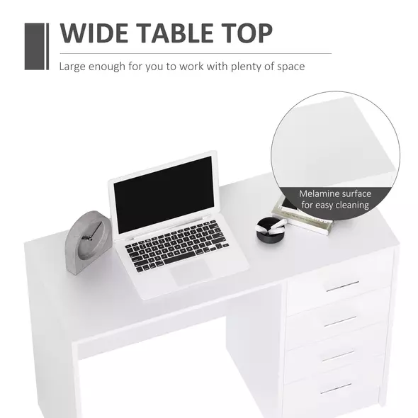 HOMCOM Computer Desk with Drawers, Dressing Table, High Gloss Home Office Writing Workstation, White - 5