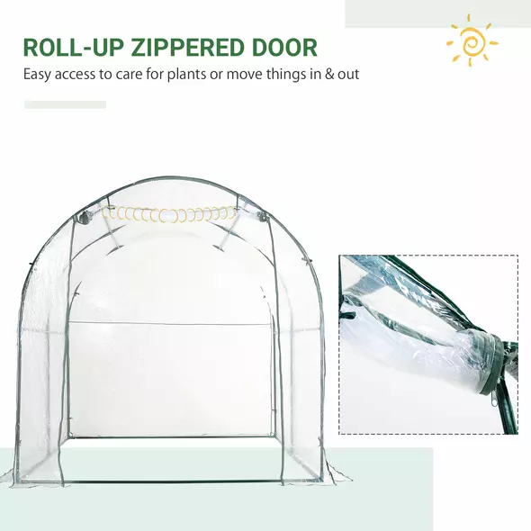 Outsunny Walk-in Polytunnel Greenhouse with Roll-up Door Transparent Tunnel Greenhouse with Steel Frame and PVC Cover, 2.5 x 2m - 6