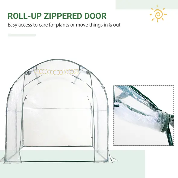 Outsunny Walk-in Polytunnel Greenhouse with Roll-up Door Transparent Tunnel Greenhouse with Steel Frame and PVC Cover, 2.5 x 2m - 6