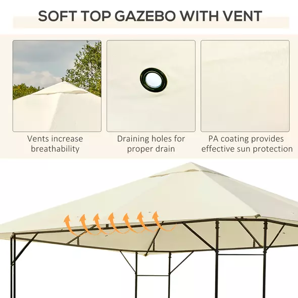 Outsunny 3 x 3 Meters Patio Garden Metal Gazebo Marquee Steel Frame with Canopy Awning Tent Water Resistant Cream - 5