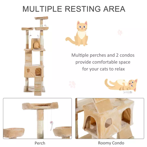 PawHut Cat Tree Scratching House, Activity Play Centre - 6
