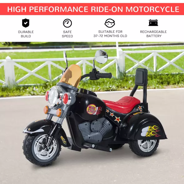 HOMCOM Kids Ride On Toy Car Motorbike Electric Scooter 6V Battery Operated Toy Trike-Black - 4