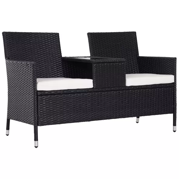 Outsunny 2-Seater Rattan Chair Set W/Middle Tea Table-Black - 1