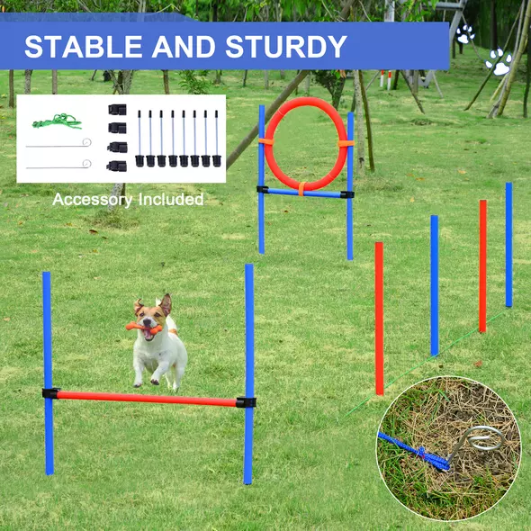 PawHut Pet Agility Training Equipment Dog Play Run Jump Obedience Training Set Adjustable (Pole + Hoop + Hurdle) - 6