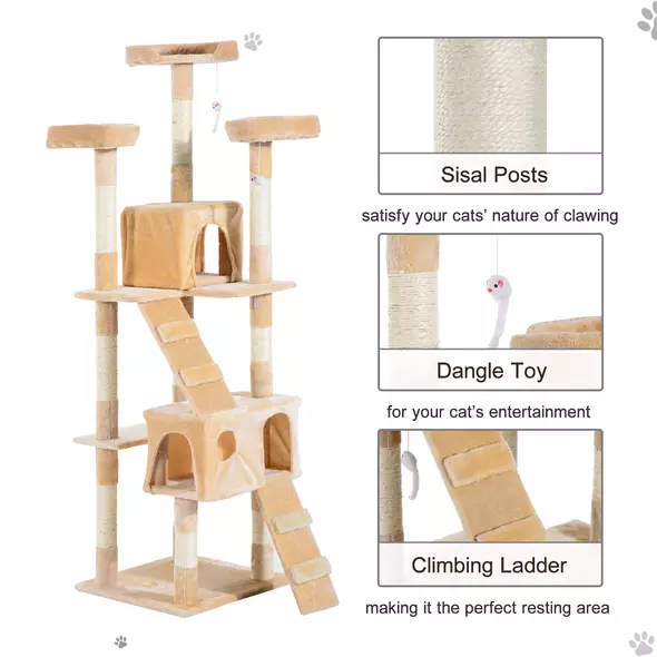 PawHut Cat Tree Scratching House, Activity Play Centre - 5