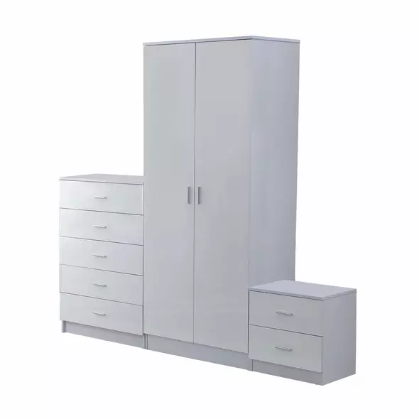 HOMCOM High Gloss 3 Piece Trio Bedroom Furniture Set Wardrobe + Chest Of Drawer + Bedside White - 1