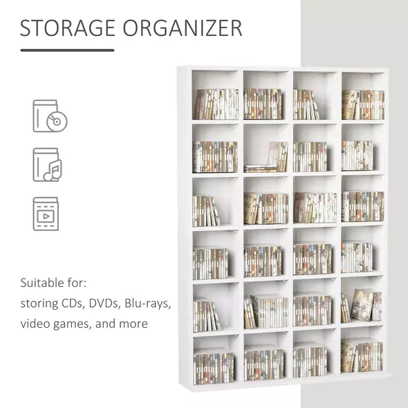 HOMCOM CD Storage Unit with Adjustable Shelves, 89 x 130.5 cm, White - 4