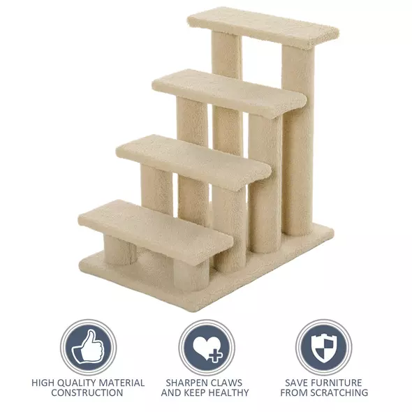 PawHut Dog Steps for Bed 4 Step Pet Stairs for Sofa Dog Cat Climb Ladder 63x43x60 cm Cream - 6