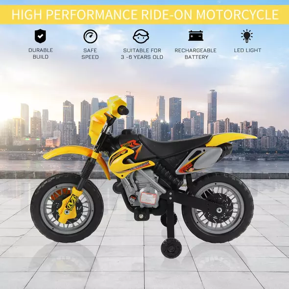 HOMCOM Electric Motorcycle for Kids Ride on Toys-Yellow - 4