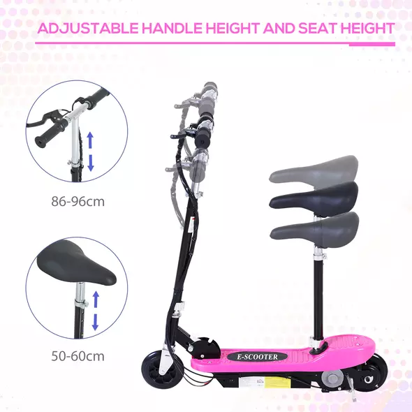 HOMCOM Foldable Electric Scooter Ride on for Kids 12V 120W W/Brake Kickstand-Pink - 4