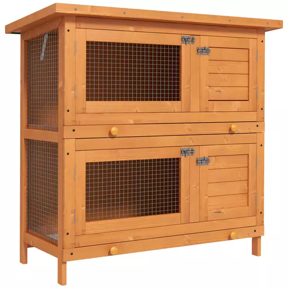 PawHut Rabbit Hutch Outdoor Guinea Pig Hutch Wooden Duck House Pet Cage with Opening Roof, 90 x 45 x 90cm - 1