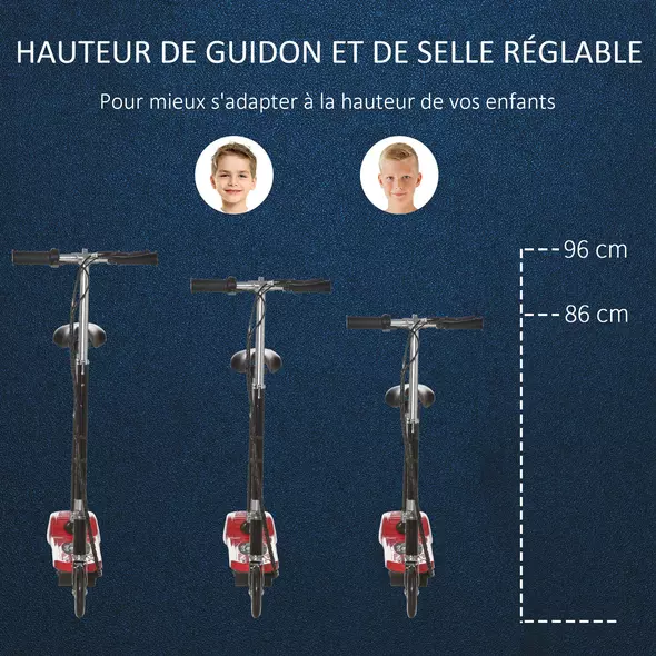 HOMCOM Powered Electric Scooter Ride-On, with Brakes, Adjustable Seat, Adjustable Handlebars, Red - 6