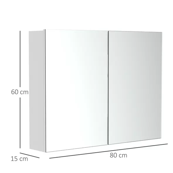 HOMCOM 80 x 15 cm Double Door Bathroom Mirror Cabinet - White - 2