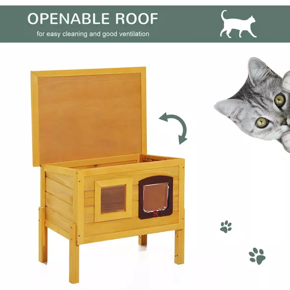 Pawhut Garden Wooden Cat House Hide Cage Outdoor Pet Play Home Waterproof Roof Kitty Shelter Kennel w/ith Door & Window - 5