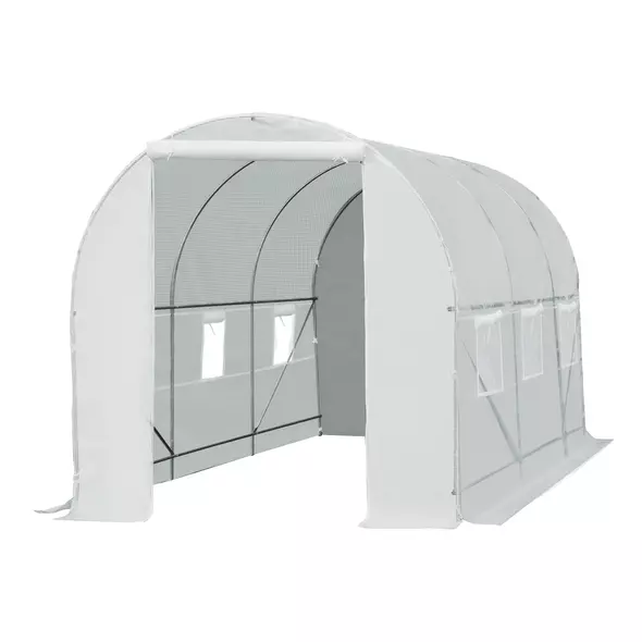 Outsunny 4.5 x 2 x 2 m Polytunnel Greenhouse, Walk-in Green House for Garden with Mesh Windows, Galvanised Steel Frame, White - 8