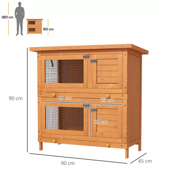 PawHut Rabbit Hutch Outdoor Guinea Pig Hutch Wooden Duck House Pet Cage with Opening Roof, 90 x 45 x 90cm - 3