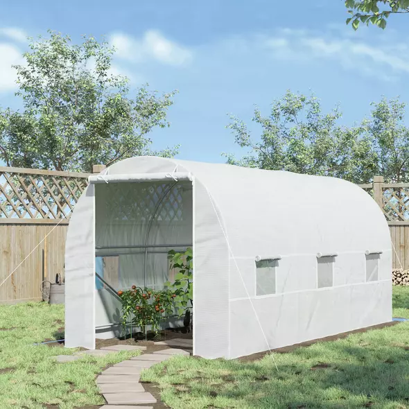 Outsunny 4.5 x 2 x 2 m Polytunnel Greenhouse, Walk-in Green House for Garden with Mesh Windows, Galvanised Steel Frame, White - 2