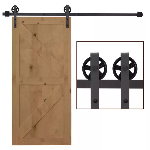 HOMCOM 6ft Modern Single Sliding Barn Door Track Kit Set Closet Hardware for Single Wooden Door - 1