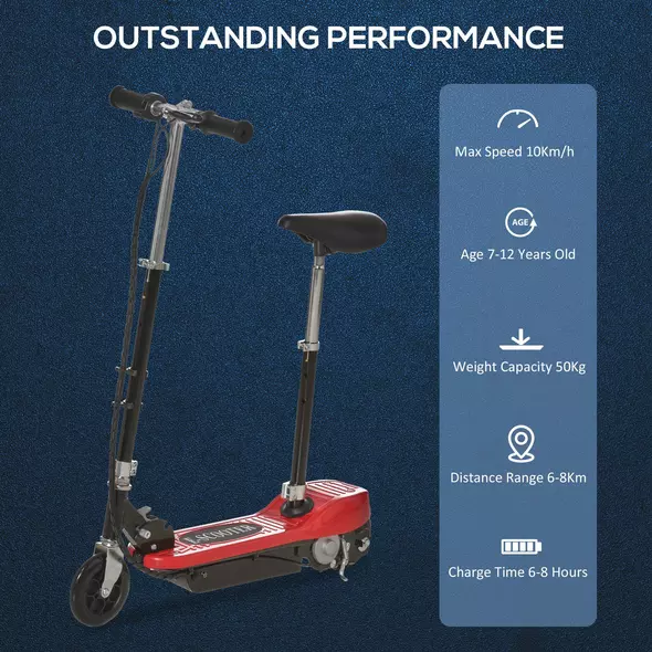 HOMCOM Powered Electric Scooter Ride-On, with Brakes, Adjustable Seat, Adjustable Handlebars, Red - 4