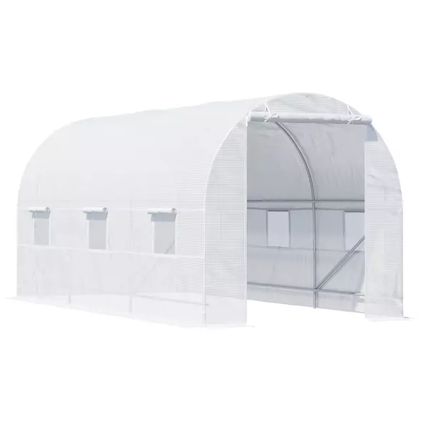 Outsunny 4.5 x 2 x 2 m Polytunnel Greenhouse, Walk-in Green House for Garden with Mesh Windows, Galvanised Steel Frame, White - 1