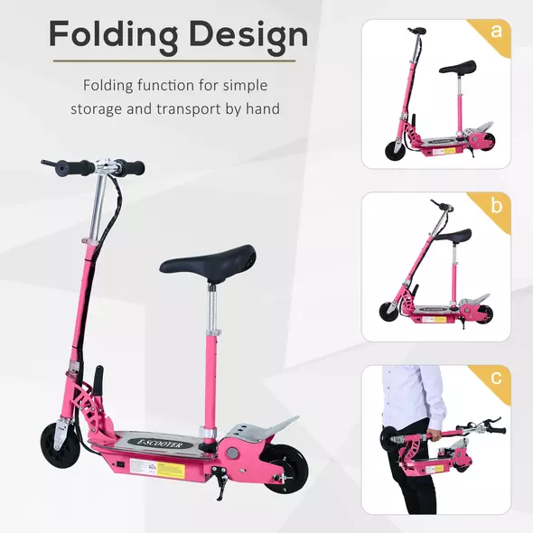 HOMCOM Foldable Powered Scooter with Adjustable Seat, Brake, Pink - 5