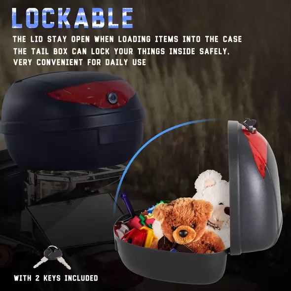 HOMCOM 24L Motorcycle Trunk Hard Tail Bike Top Box Rack Mount Luggage Helmet Storage Carrier Case Universal Scooter w/Keys & Plate - 6